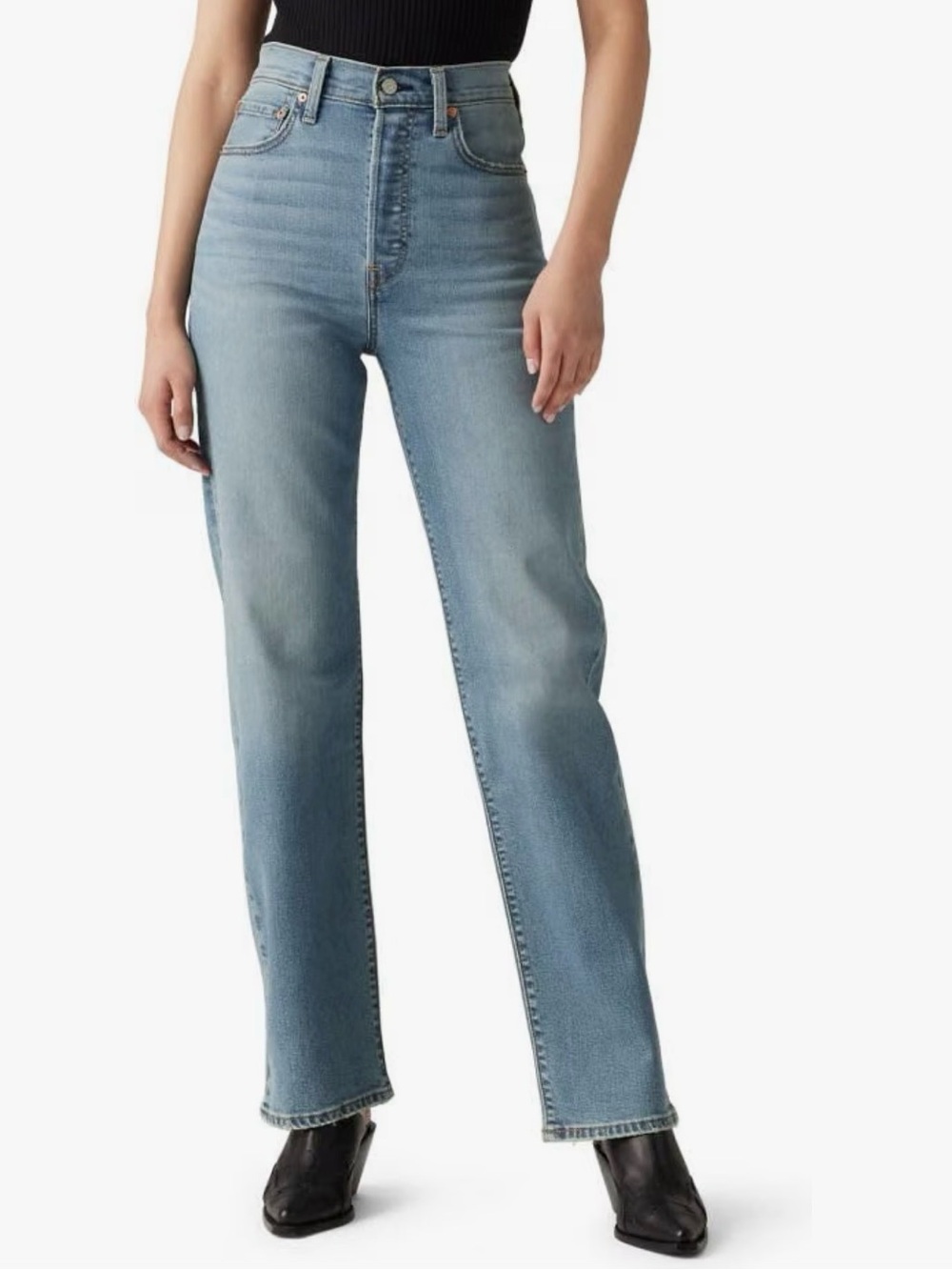 Levi's Women's Ribcage Straight Full Length Jeans (Blue / Button Fly / Size 31)